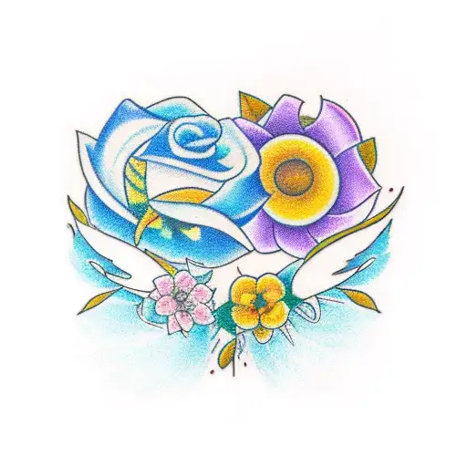 A simple and meaningful minimalist tattoo of a family of flowers growing together, symbolizing unity and strength in family bonds tattoo design idea