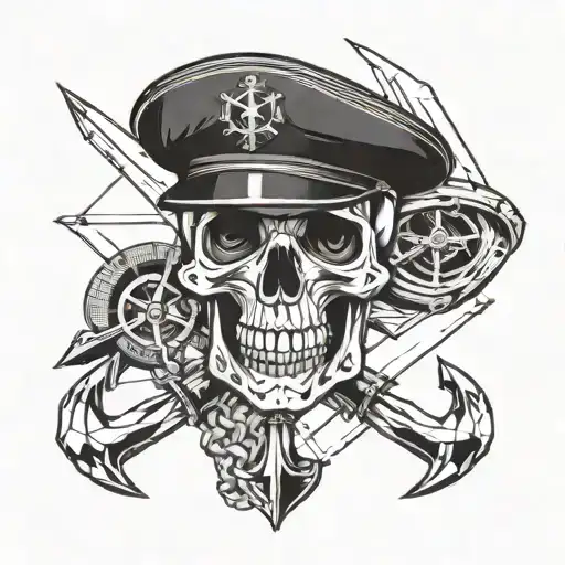 skull with anchor and piston rod seafarer   tattoo design idea