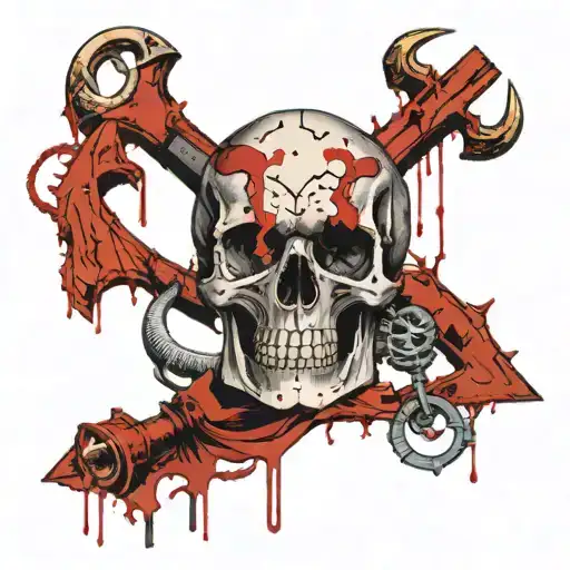 skull with anchor and piston rod seafarer   tattoo design idea
