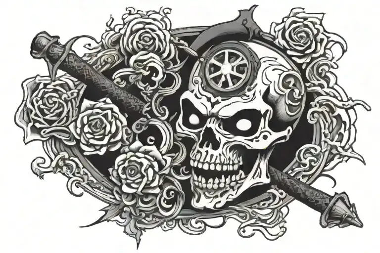 shinigami with piston rod and anchor   tattoo design idea