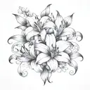 A delicate floral design incorporating lilies with a gritty street vibe tattoo design idea