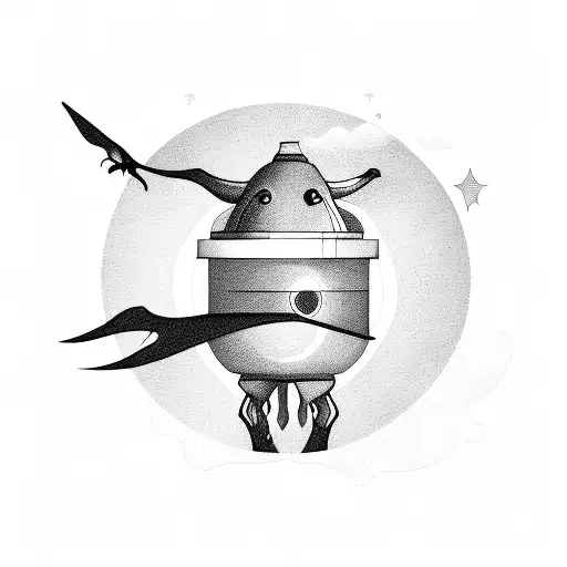 Cow in a flying saucer abducting an alien tattoo design idea