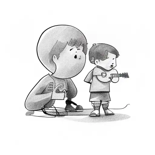 caring dad playing with his 2 year old son,guitar player,trader of crypto currencies tattoo design idea