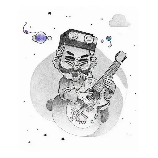 caring dad playing with his 2 year old son,guitar player,trader of crypto currencies tattoo design idea