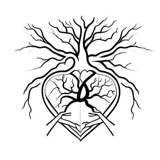 A minimalist tattoo of a heart-shaped tree with roots forming the words 'self love' tattoo design idea