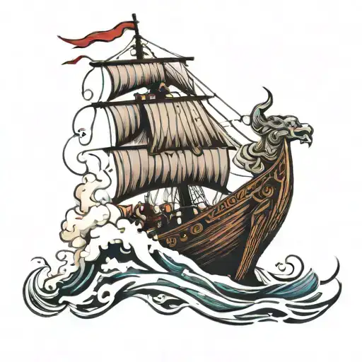 Viking ship sailing tattoo design idea