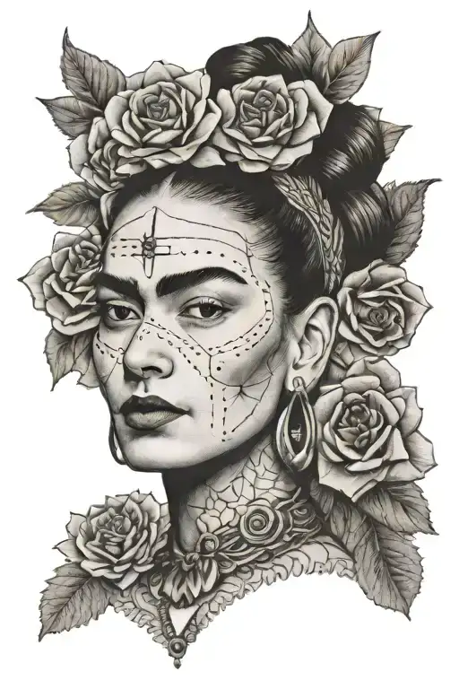 Frida Kahlo face tattoo design idea