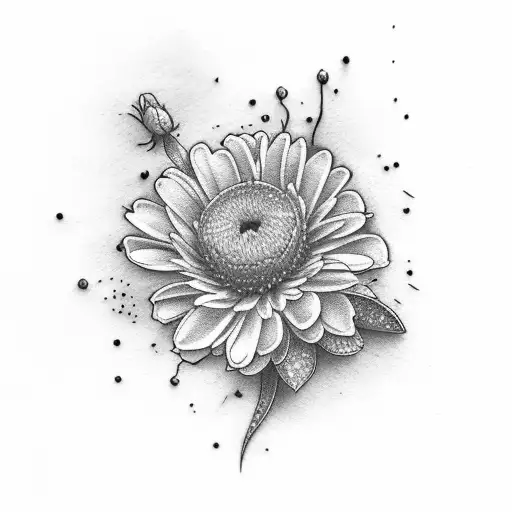 Heather flower with Marguerite handwritten in stem tattoo design idea