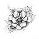 Heather flower with Marguerite handwritten in stem tattoo design idea