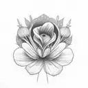 Heather flower with Marguerite handwritten in stem tattoo design idea