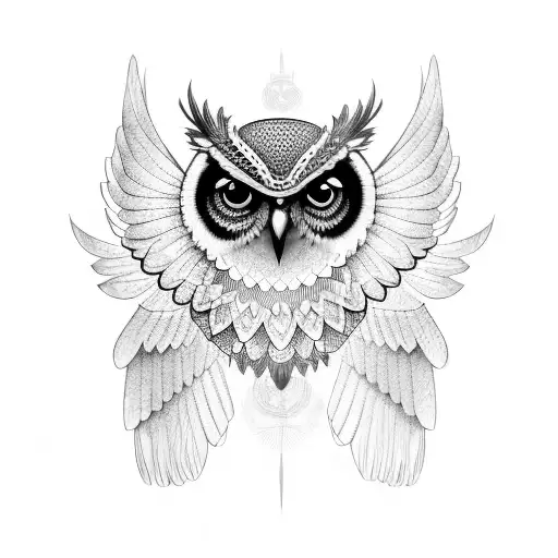 Egyptian Owl with wings spread wide tattoo design idea
