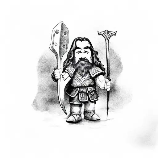 long haired dwarf with a two sided axe tattoo design idea