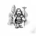 long haired dwarf with a two sided axe tattoo design idea