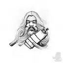 long haired dwarf with a two sided axe tattoo design idea
