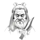 long haired dwarf with a two sided axe tattoo design idea