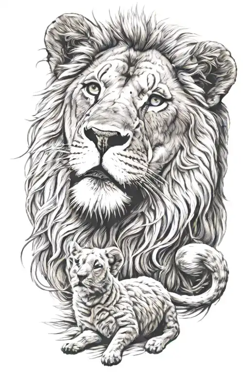 lion and lamb laying tattoo design idea