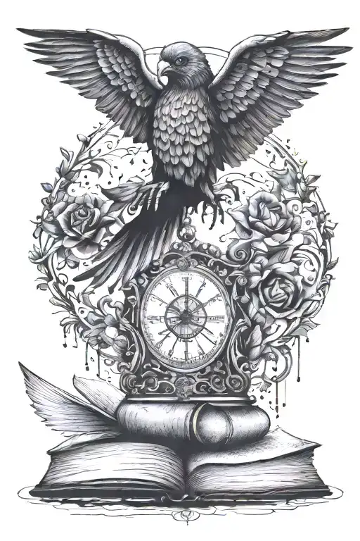 A hauntingly beautiful tattoo inspired by the lyrics of Wax Wings by Peri, incorporating elements of horror movies and books that resonate with the client tattoo design idea