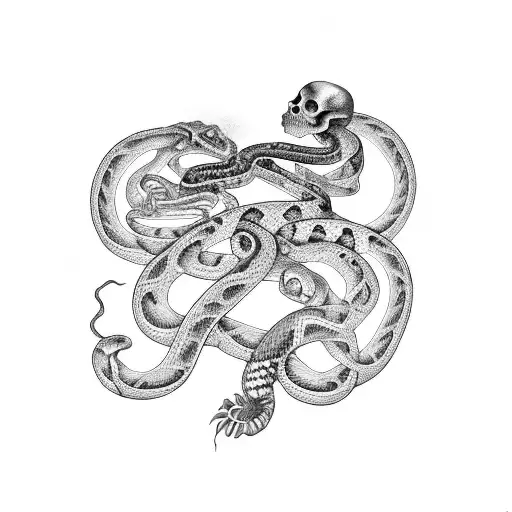 skeleton with snake tattoo design idea