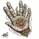 hand with 6 fingers crossed tattoo design idea