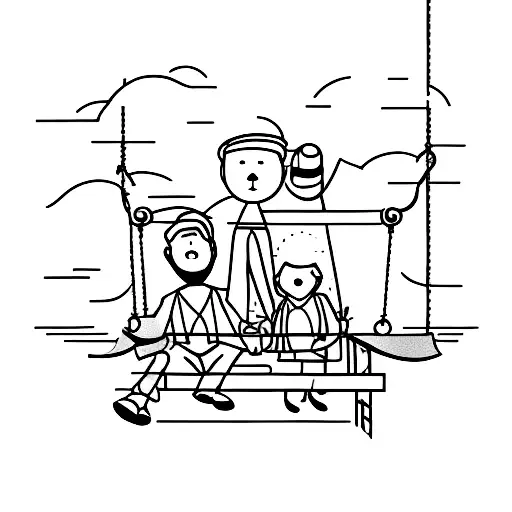 A minimalist tattoo of a swing set with the client's grandparents sitting on it tattoo design idea