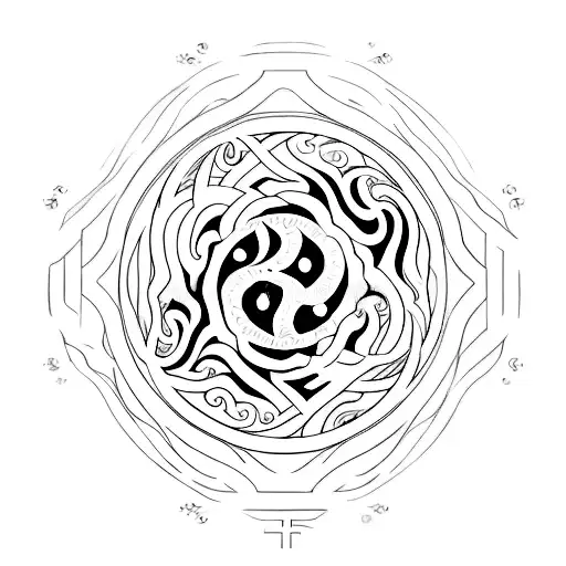 A minimalist tattoo of a yin and yang symbol combined with a Renaissance painting, symbolizing the harmony between Eastern and Western philosophies tattoo design idea