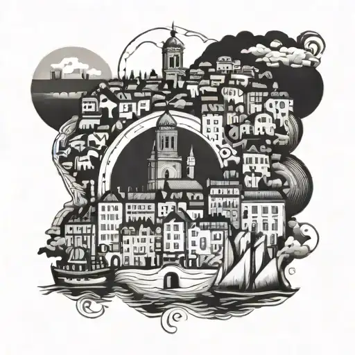City of porto themed small picture tattoo design idea