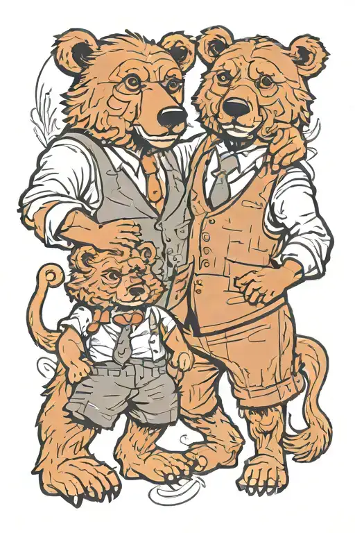 dad and son as bears dressed in 1920s suirs tattoo design idea