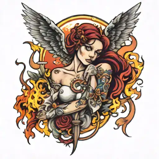 Azloy angel on fire tattoo design idea