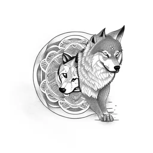Yin and yang wolf tattoo design idea