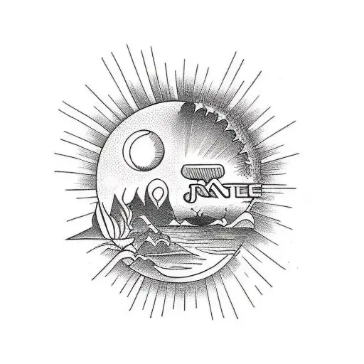 Palme, sonne, mond tattoo design idea