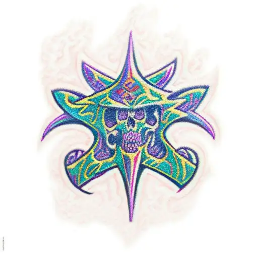 A traditional style tattoo of the Flatbush Zombies logo with psychedelic patterns and smoke, capturing their unique and trippy music style tattoo design idea