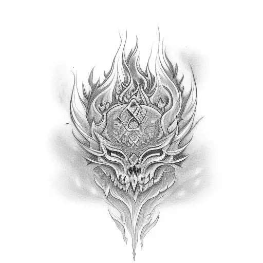 An intricate tattoo design of a burinig match stick with fire and smoke twirling above tattoo design idea