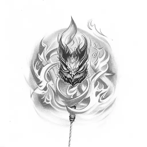 A tattoo design of a burinig match stick with fire and smoke twirling above tattoo design idea