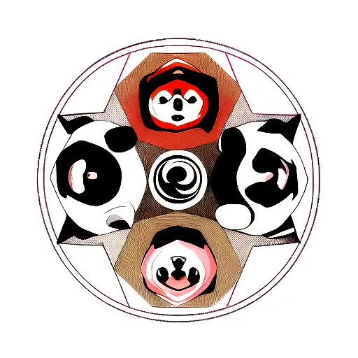 Tiger and a panda and a killer whale forming a triple ying yang circle tattoo design idea