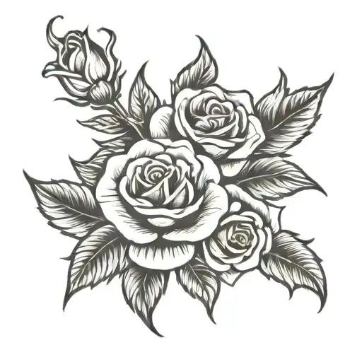 Love, lust, loss with flower, heart and flame roses  tattoo design idea