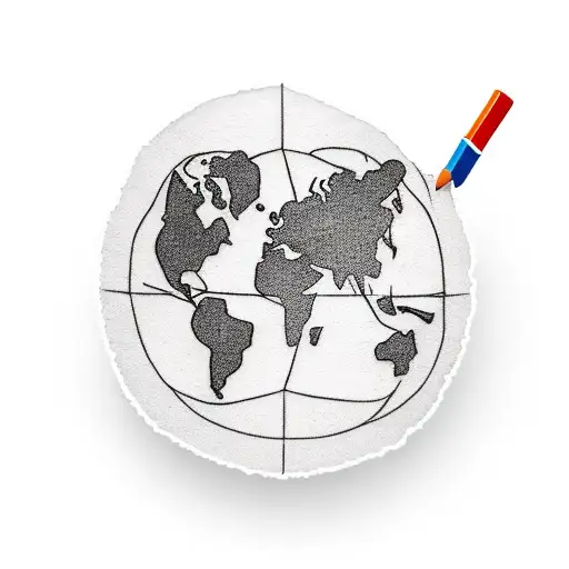 A minimalist tattoo of a globe with a pencil tip in place of the Earth's axis, symbolizing the client's passion for early childhood education and travel tattoo design idea