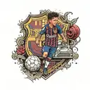a poor child, on his back with the number 11 and the name Neymar on the truck, and the FC Barcelona shield tattoo design idea