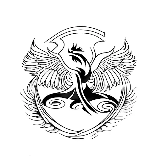 A minimalist tattoo of a phoenix rising from a Valorant logo, representing the client's resilience and love for the game tattoo design idea