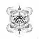 Combining the symbols of Gemini, cloud, the Eye of Horus, the triquetra, and the yin and yang  tattoo design idea