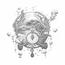 scuba diver holding opened treasure box under water  tattoo design idea