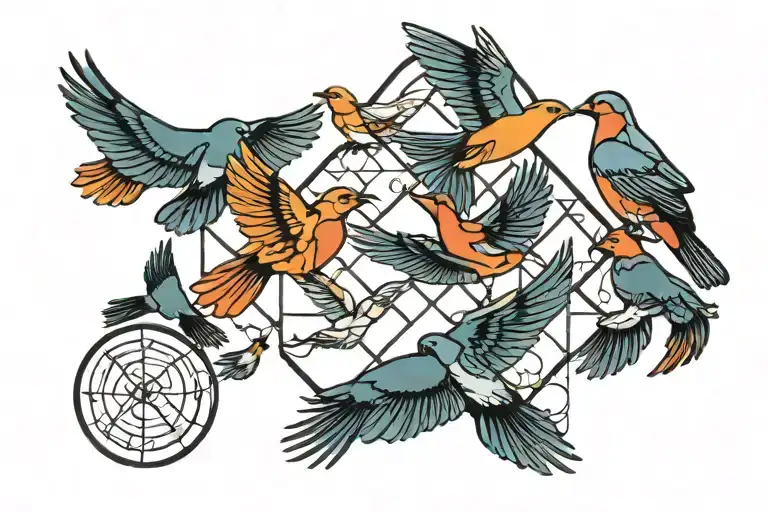 Simple Geometric Minimalist Tattoo of Seven birds flying tattoo design idea