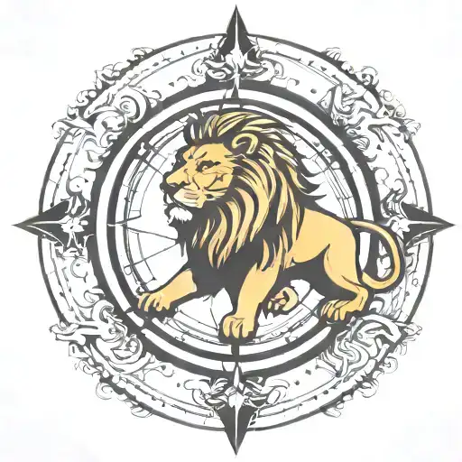 lion rose compass historic tattoo design idea