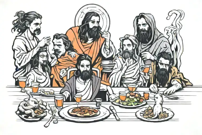 carnivore animals like last supper table tattoo design idea