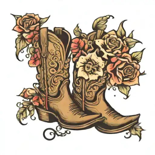 cowboy boots and flowers  tattoo design idea