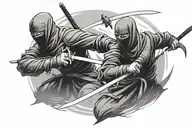 two ninjas facing eachother with swords crossed in combat tattoo design idea