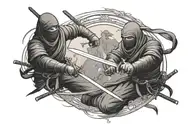 two ninjas facing eachother with swords crossed in combat tattoo design idea