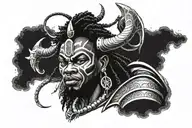 Create a detailed realism stencil design for a tattoo featuring Shango, the Yoruba deity of thunder and lightning tattoo design idea