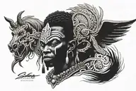 Create a detailed realism stencil design for a tattoo featuring Shango, the Yoruba deity of thunder and lightning tattoo design idea
