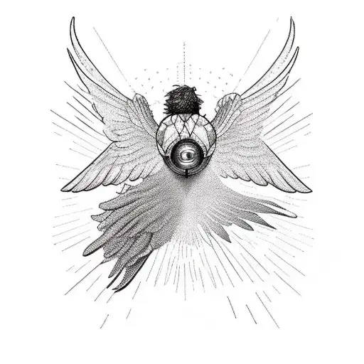falling icarus with wings, half realistic half minimal geometric tattoo design idea