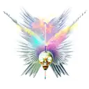 falling icarus with wings, half realistic half minimal geometric tattoo design idea